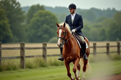 Cavalier en tenue classique observant un cheval au galop