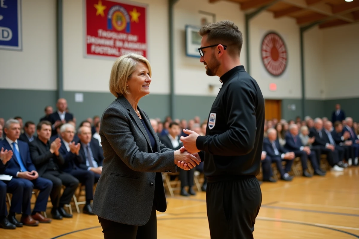 Cérémonie de remise de prix du comité de football Drôme Ardèche honorant un arbitre lors d'un événement officiel régional
