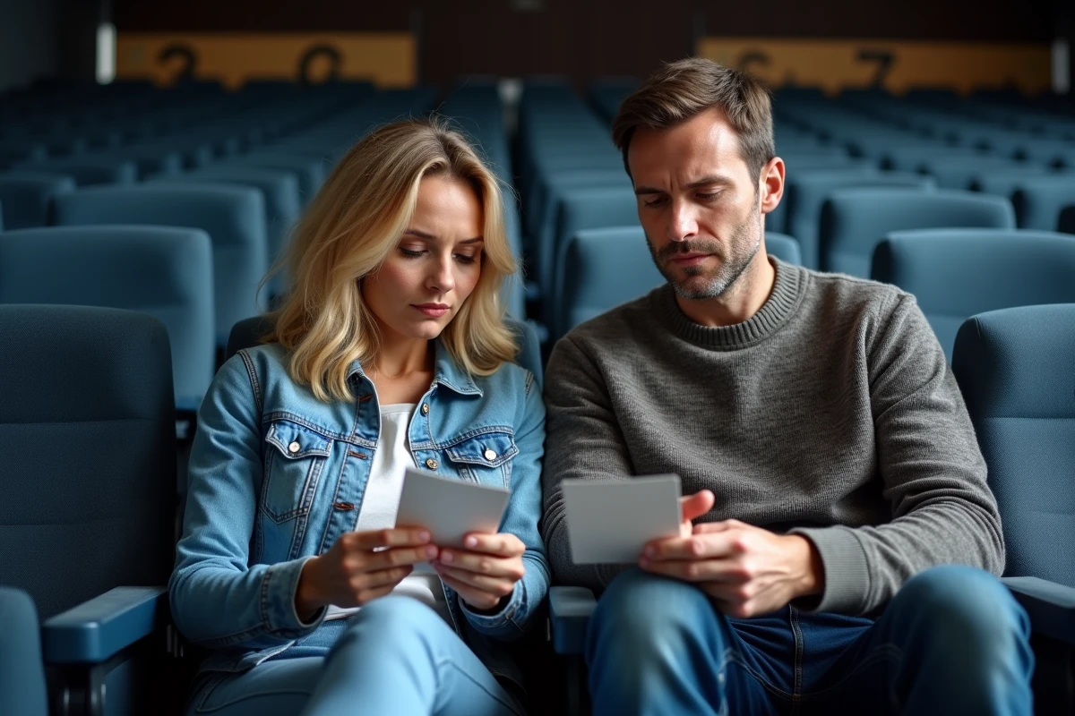 Couple regardant leurs billets dans l arena Bercy