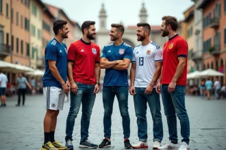 Groupe de fans de football européens en discussion