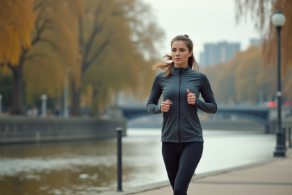 Jeune femme courant en ville avec vêtements de sport modernes
