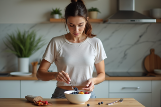 Femme sportive préparant un bol de flocons d'avoine