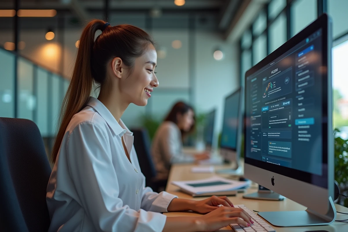 Jeune femme utilisant l