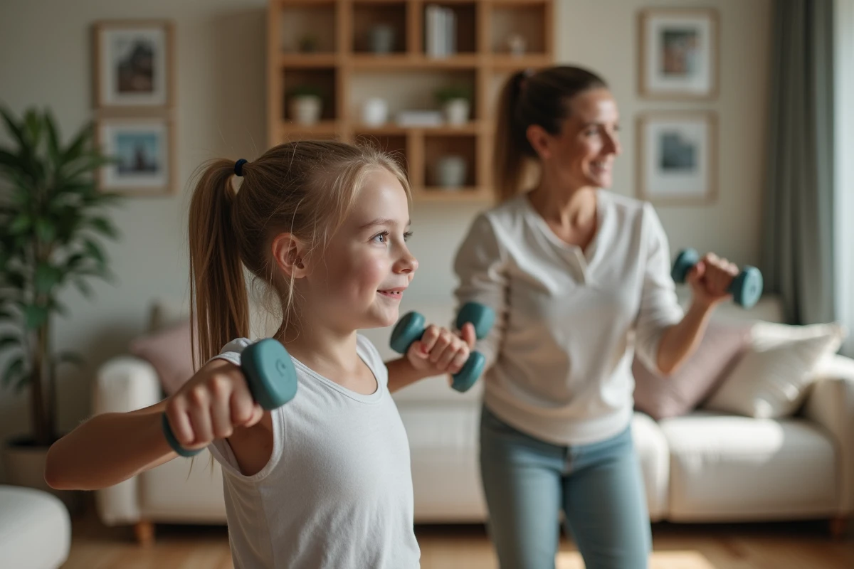 Jeune fille et sa mère faisant de l
