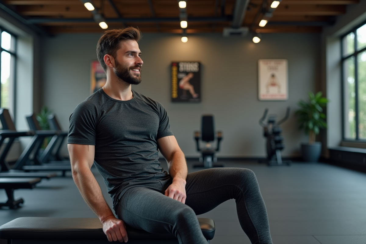 Homme en repos après exercice dans une salle de fitness