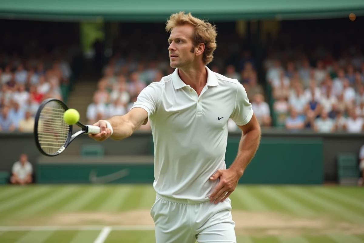 Joueur de tennis en action lors d'un service vintage