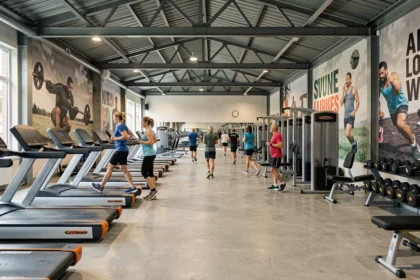 Vue panoramique d'une salle de fitness moderne dans les Hauts-de-France avec équipements variés et adhérents en plein entraînement