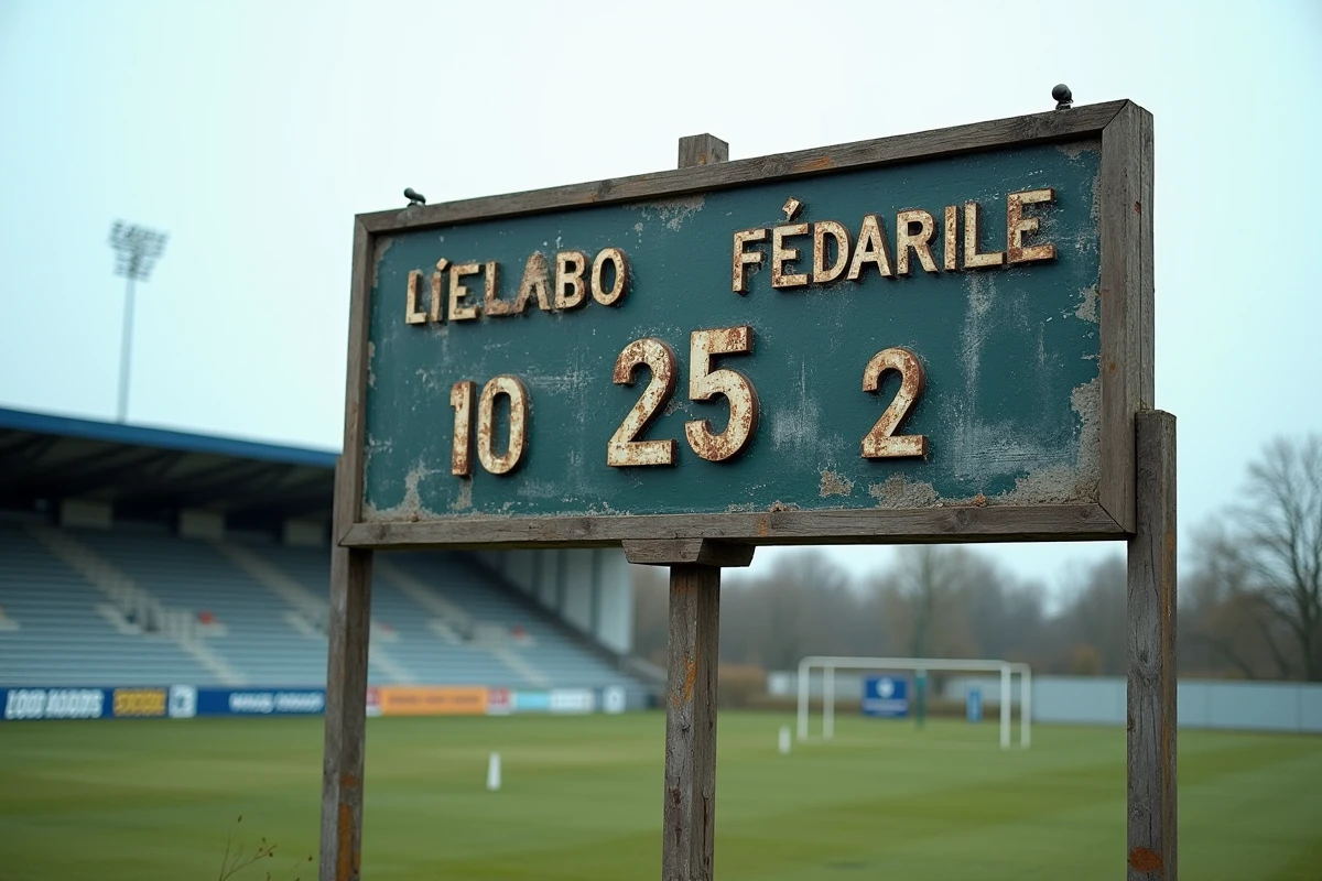 Tableau de score d'un match de rugby Fédérale 3 dans un stade de club régional